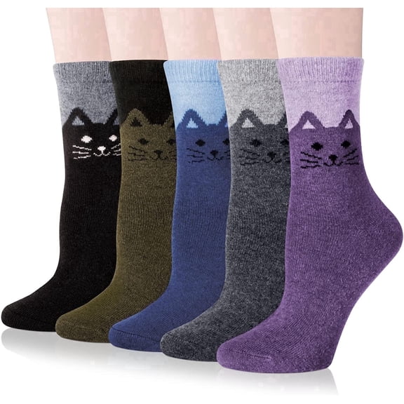 Loritta 5 Pairs Wool Socks for Women, Crew Cozy Boot Winter Warm Thick Socks Gifts Size 5-9