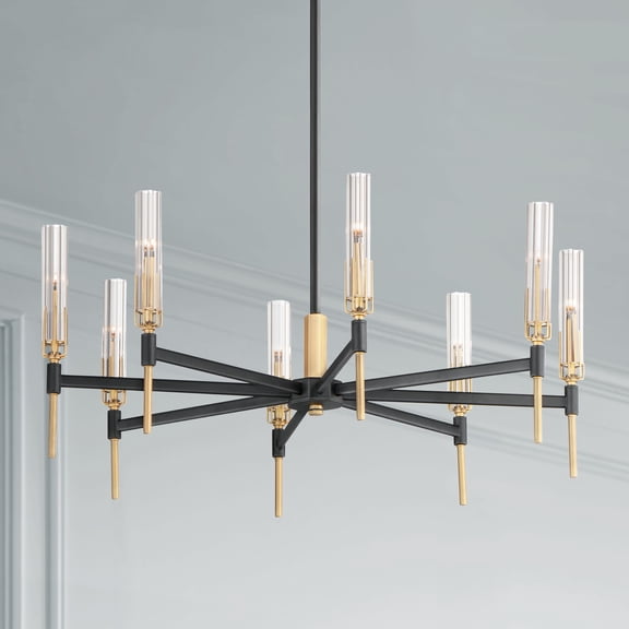 Maxim Flambeau 33" Wide Black and Brass 8-Light LED Chandelier
