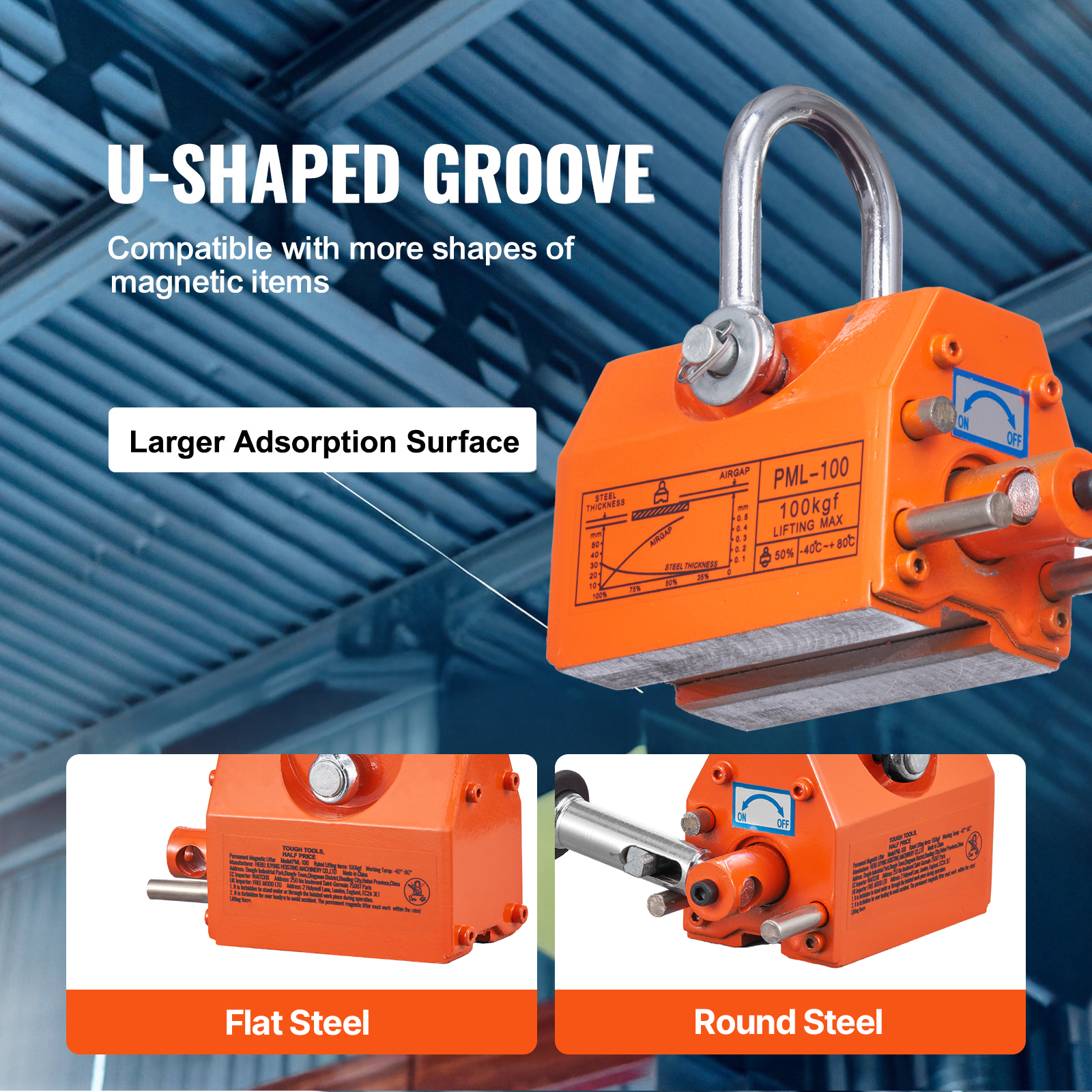 KFFKFF Magnet Lifter, 220 lbs/100 kg Load Limit, 2.5 Security Ratio, Neodymium & Steel, Release-Enabled Lifting Magnet, Constant Lift Magnets, Robust Magnet for Hoist, Workshop Crane, Block, Board