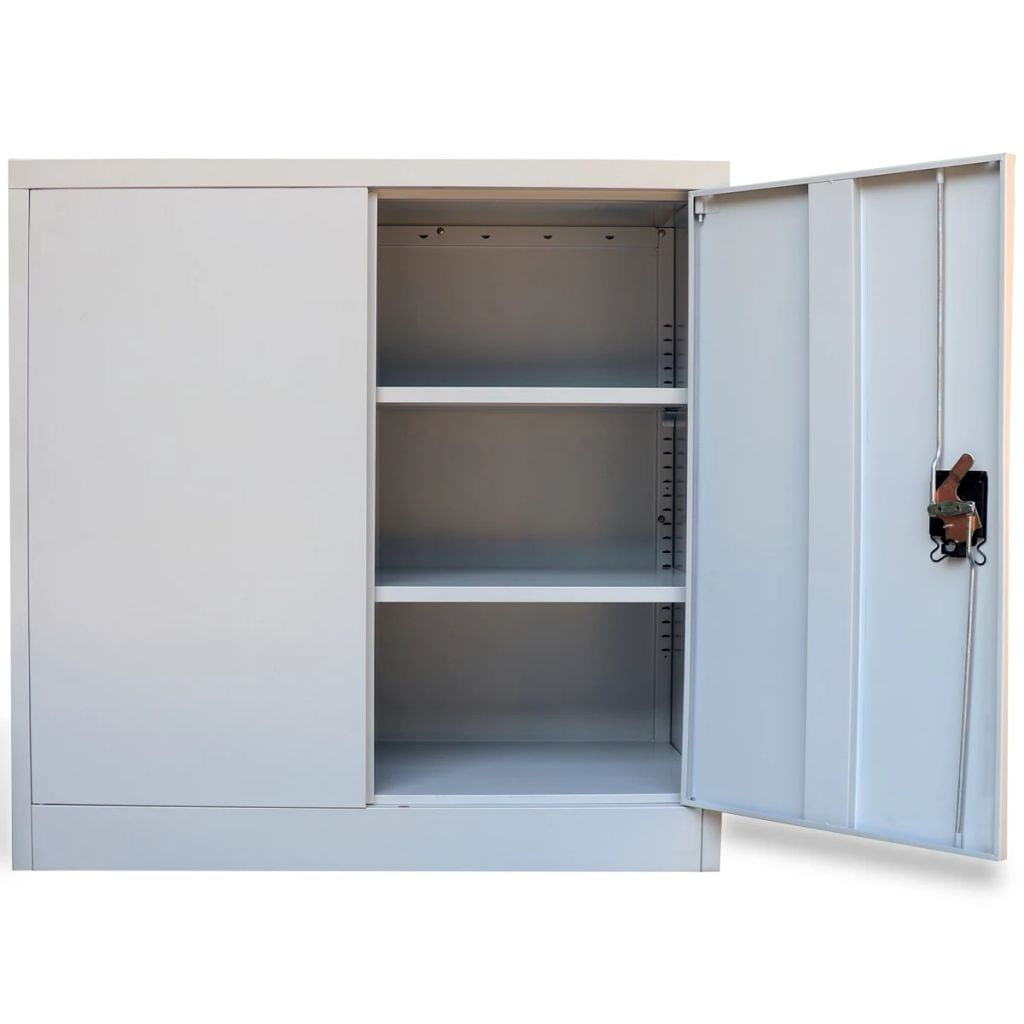 Steel Storage Cabinet Lockable and Adjustable with 2 Adjustable Shelves -Office Cabinet with 2 Doors- Gray