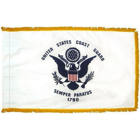 4x6' DURAWAVEZ COAST GUARD NYLON INDOOR FLAG FINISHED WITH POLE SLEEVE AND GOLD FRINGE