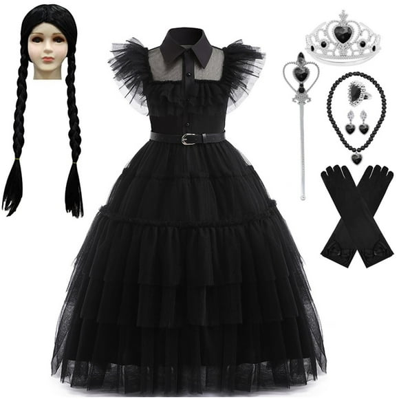 HAWEE Wednesday Costume Girls Addams Dress, Addams Family Costumes Halloween Cosplay Party Dress 4-13Y