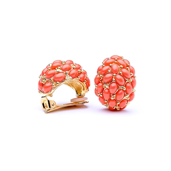 Coral Domed Hoop Clip Earrings