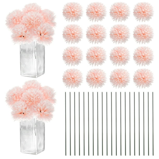 Uxcell Flores de Bola de Crisantemo Artificial, Ramos de Seda de Hortensia Falsos para el Hogar/Boda Rosa Claro 30 Pack