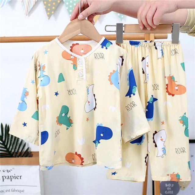 Ropa de dormir de algodón para bebés, niños y niñas, ropa de casa para niños de 1 a 11T, pijamas finos y ajustables, ropa de algodón para niños, lindo Jersey