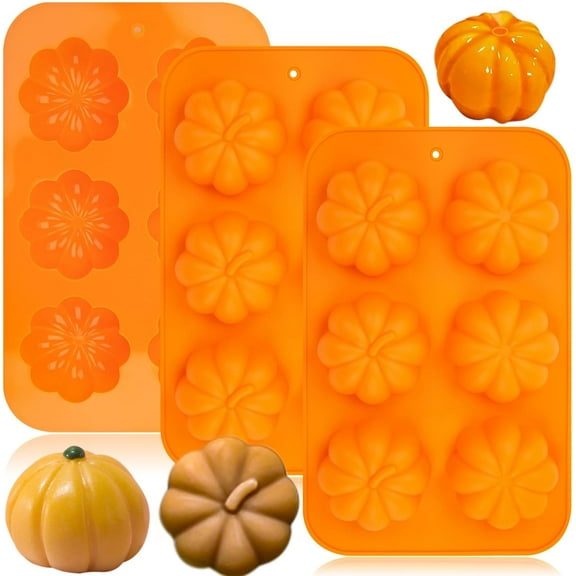 2 Pack Halloween Pumpkin Chocolate Mold, 3D Autumn Harvest Theme Pumpkin Silicone Mould Thanksgiving Cake Pan Fall Soap Molds for Muffin Pudding Mousse Candy Cupcake Jelly Baking Home Decor