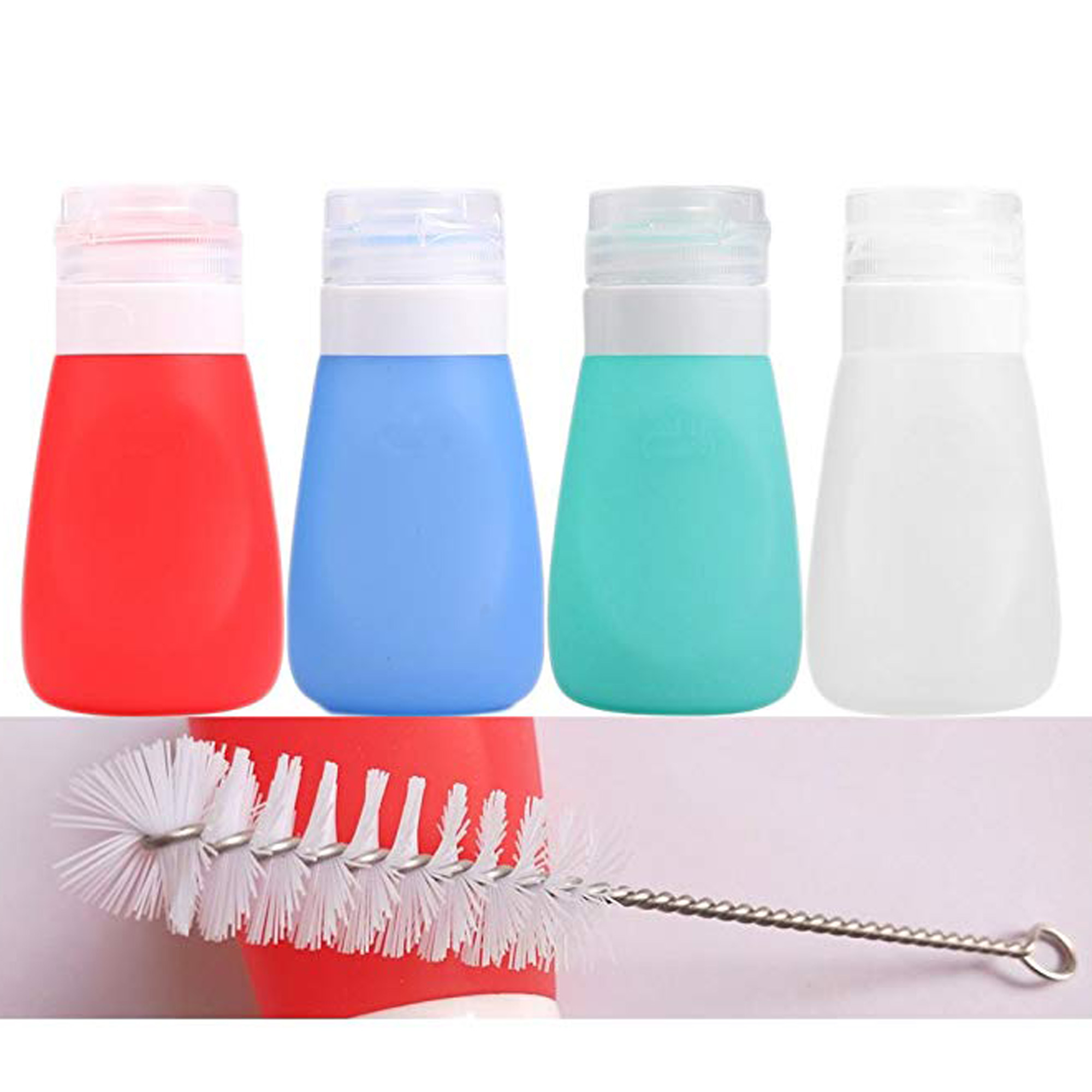 LELINTA Squeeze Salad Dressing Bottles with Cleaning Brush, Portable