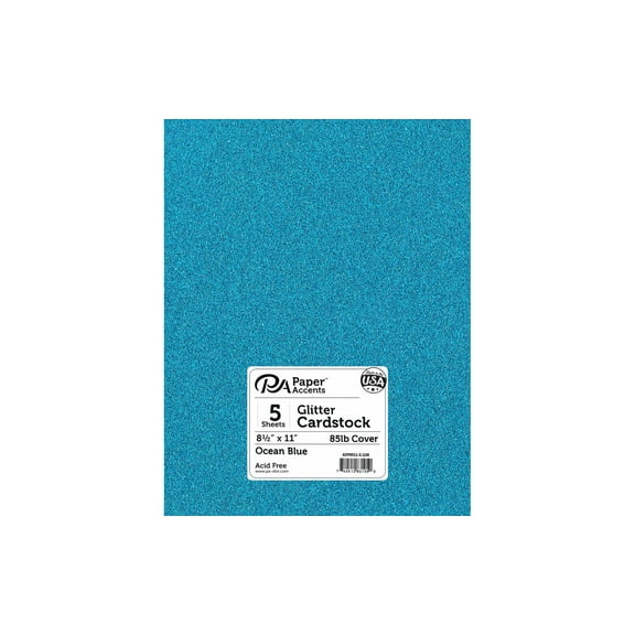 Paper Accents Glitter Cardstock 8.5"x 11" 85lb Ocean Blue 5pc