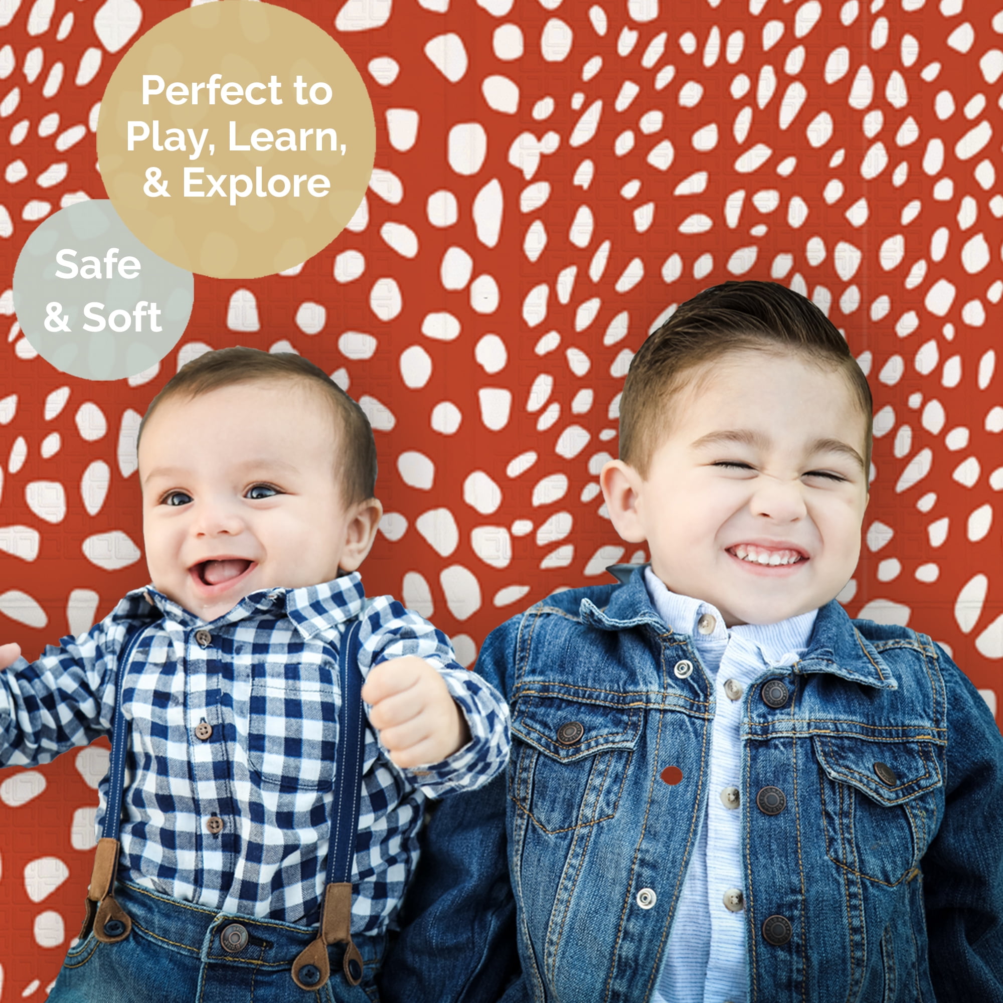 JumpOff Jo Large Foldable Kids Foam Play Mat, Padded Baby Floor Mat, 70 x 59 in - Boho Hearts