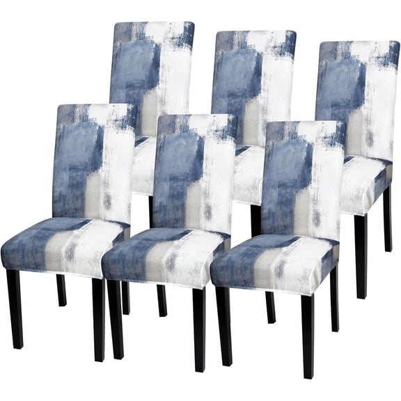 Dining Room Chair Covers Set of 6, Stretch Parsons Chair Slipcovers Universal Removable Washable Chair Seat Covers Protector for Dining Room, Kitchen, Hotel and Party, Blue, Grey