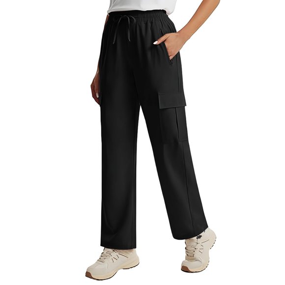 biudgviw Womens Hiking Pants Quick Dry Drawstring Cargo Pants Lightweight Casual Elastic Waist Outdoor Travel Pants with Zipper Pockets