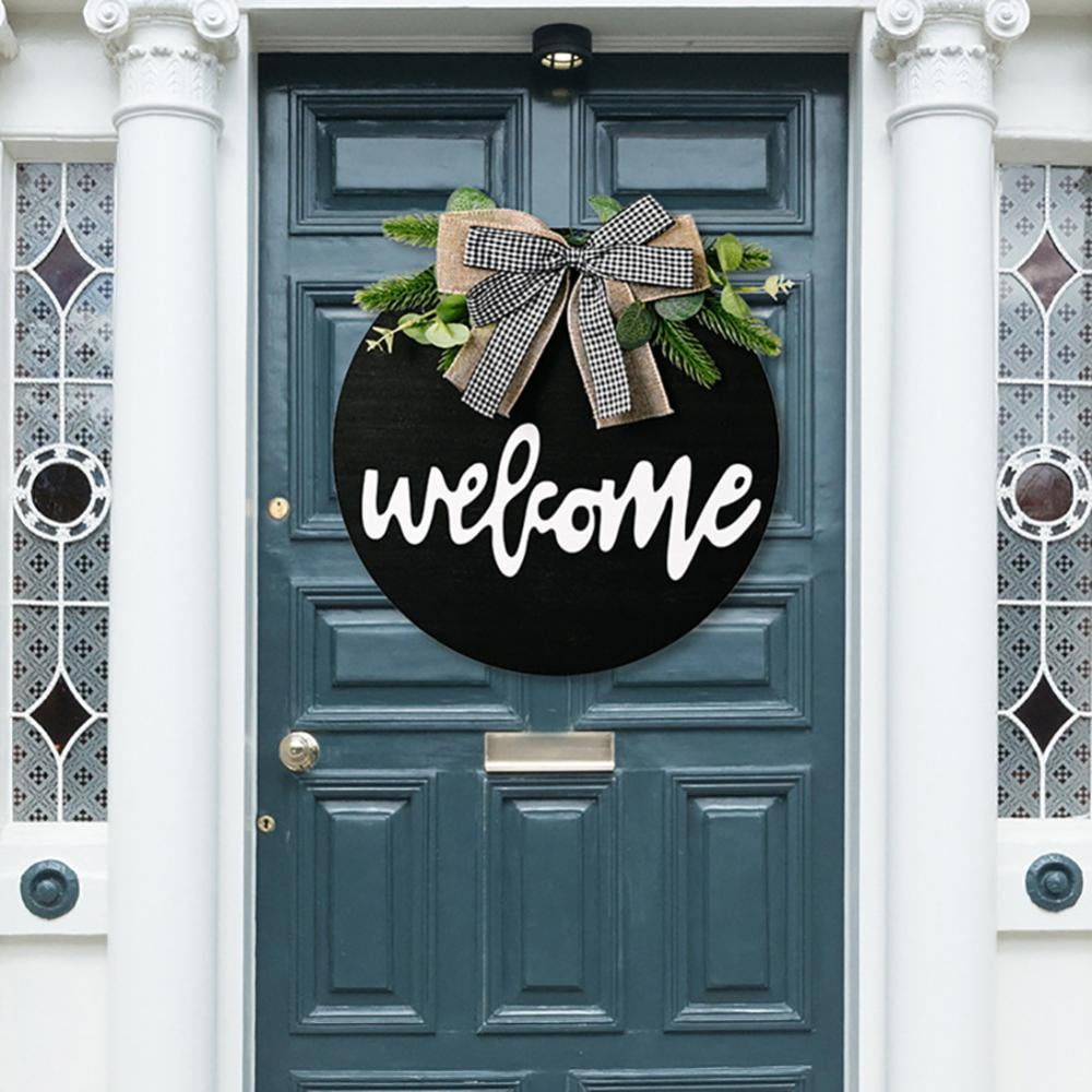 B/C Welcome Sign for Front Door Bowknot Front Door Decor Door Sign for Entrance Porch of Home Office or Store Hanger Home Wood Wreath Decoration