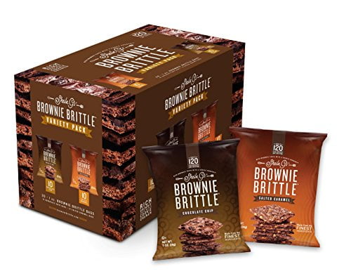 Brownie Brittle, Salted Caramel & Chocolate Chip Variety Pack, 1 Oz Bag (Pack of 20), The Unbelievably Delicious Chocolate Brownie Snack with Cookie Crunch