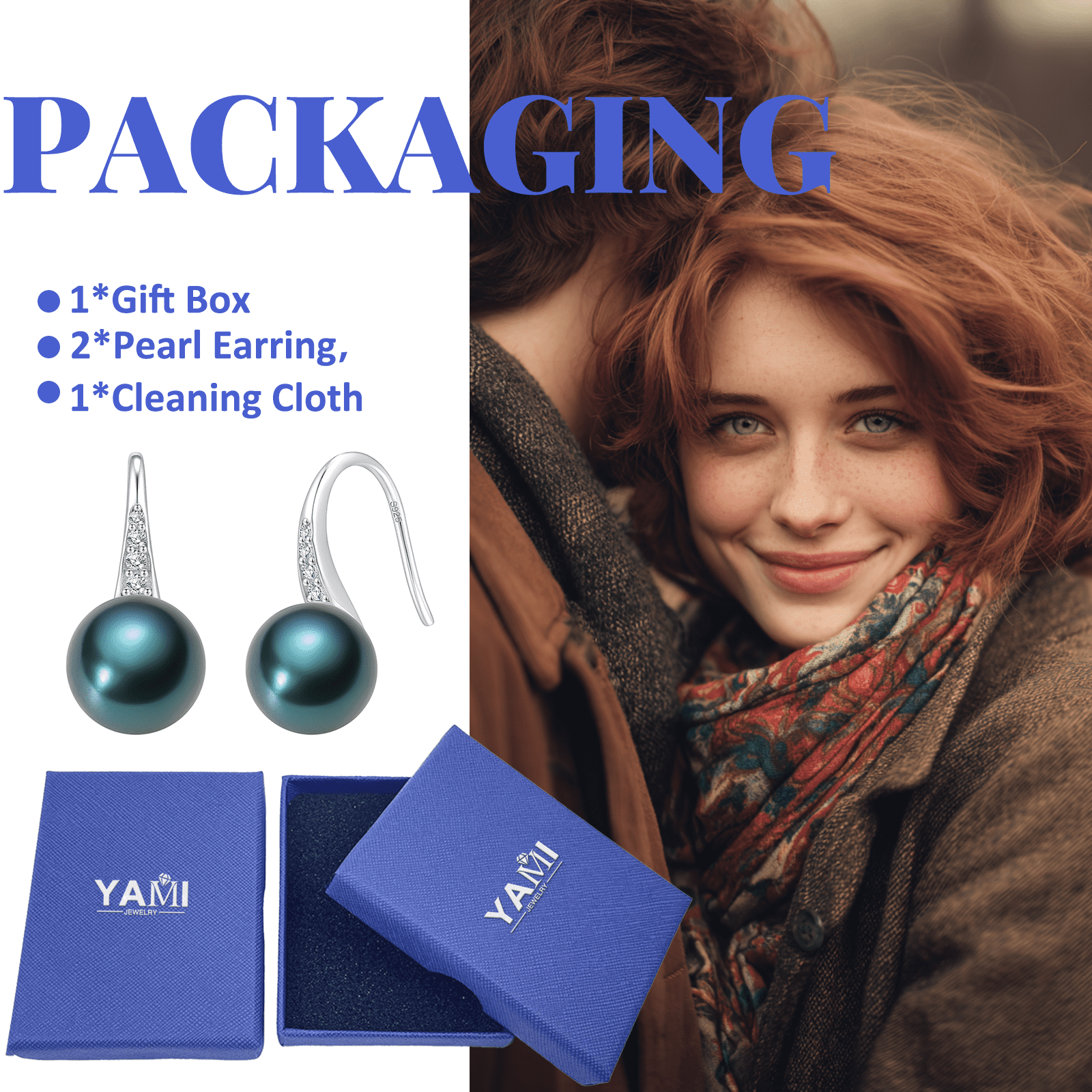 YAMI 7.5-8mm Tahitian Black Pearl Earrings, 925 Sterling Silver Drop Dangle Earrings with CZ, Valentine's Day Jewelry Gift for Women