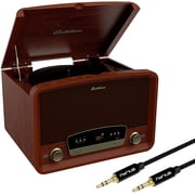 Electrohome Kingston 7-in-1 Vintage Vinyl Record Player Stereo System with 3-Speed Turntable, Bluetooth, AM/FM Radio, CD, Aux In, RCA/Headphone Out with Bonus 3.5mm Aux Cable (RR75)