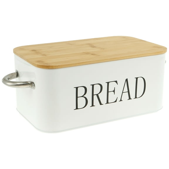 Bread Box with Bamboo Cutting Board Lid and Handle Metal Bread Storage Container Vintage Bread Organizer Keep Bread Fresh Bread Holder 30x18.5x13.5cm Bread Keeper White Bread Bin for Countertop