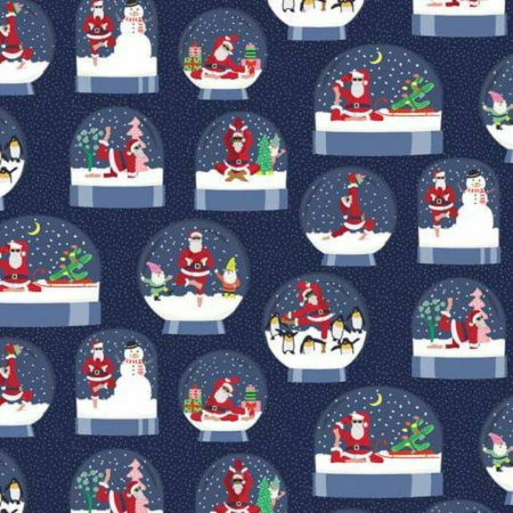 Dear Stella D2469 NAVY Namasanta snowglobes Christmas 100% Cotton Fabric sold by the yard