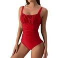 thumbnail image 1 of Aayomet Maillots de Bain pour Femmes Américain Aguichant Combinaison Bikini Maillot de Bain Uni (Rouge, P), 1 of 5
