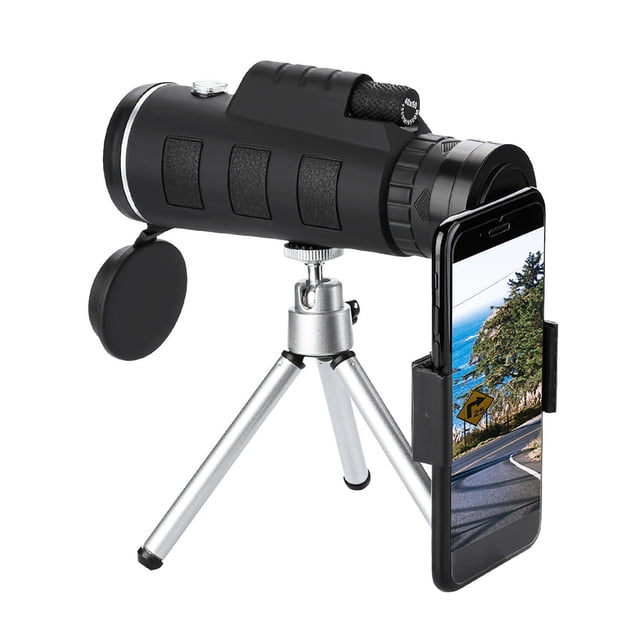Telescopio monocular profesional 40x60 con trípode y adaptador para celular - Lente BAK4, zoom óptico HD y brújula integrada para aventuras al aire libre. Incluye bolsa de transporte y accesorios.