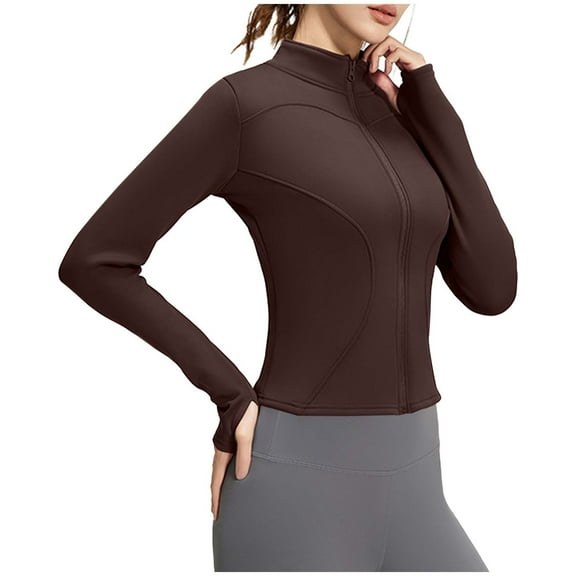 LIaqionyy Women's Plus Size Jackets Full Zip Tops Yoga Shirts Workout Jacket Slim Running Clothes with Thumb Holes