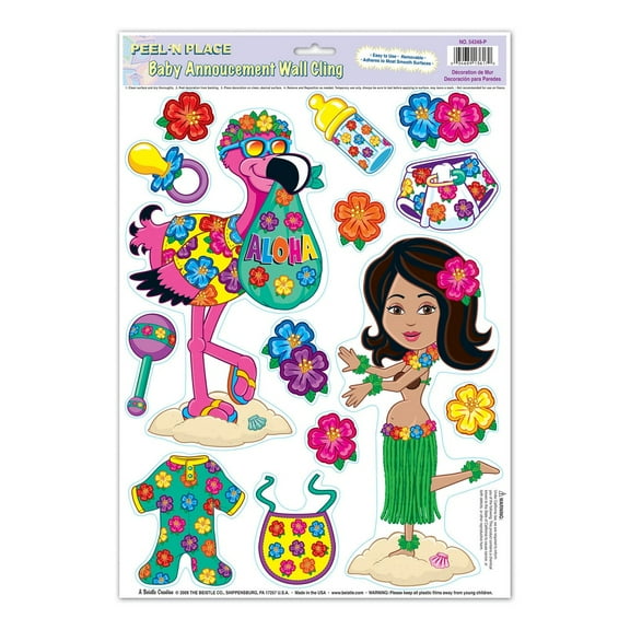 Party Central Tropical Hula Baby Peel 'N Place Wall Decorations - 17" - Pack of 12