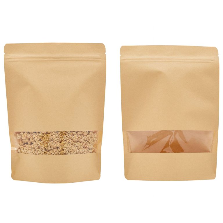 Kraft Stand Up Pouches, Clear Window Sealable Bags for Packaging