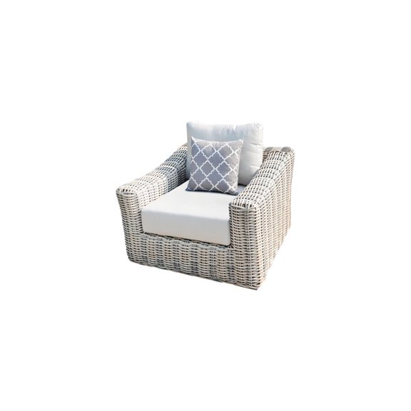 Hawaii Three-Tone Wicker Gray/Off White/Beige Arm Chair in Silver Gray Cushion