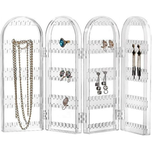 240 Holes Foldable Acrylic Earring Holder,Jewelry Hanger Organizer,Necklace Holder 3 Folds Lucency Double Sided Stand Earring Display,Clear