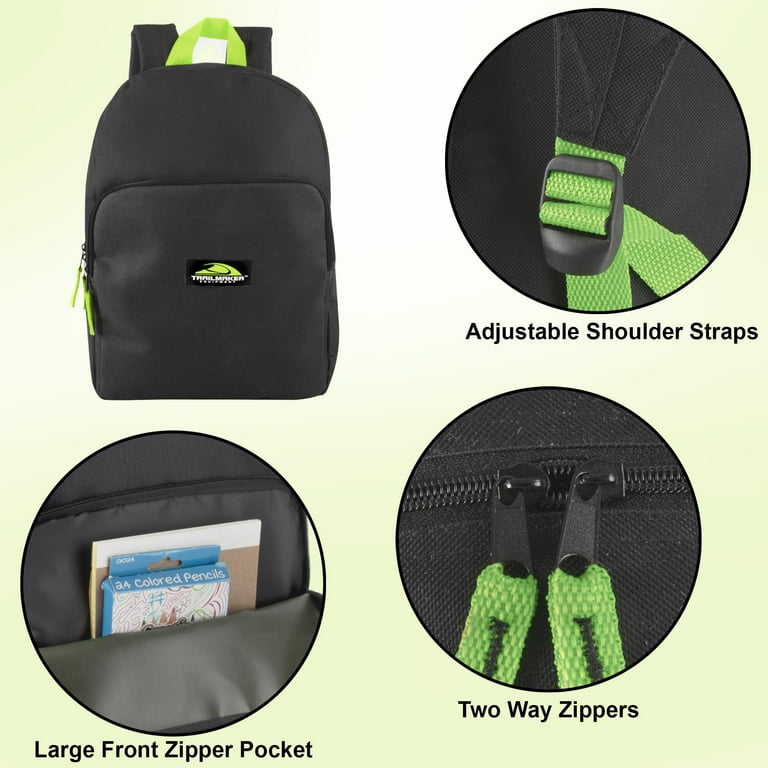 Trailmaker 15 Inch Classic Backpack, Black & Neon Green photo 2