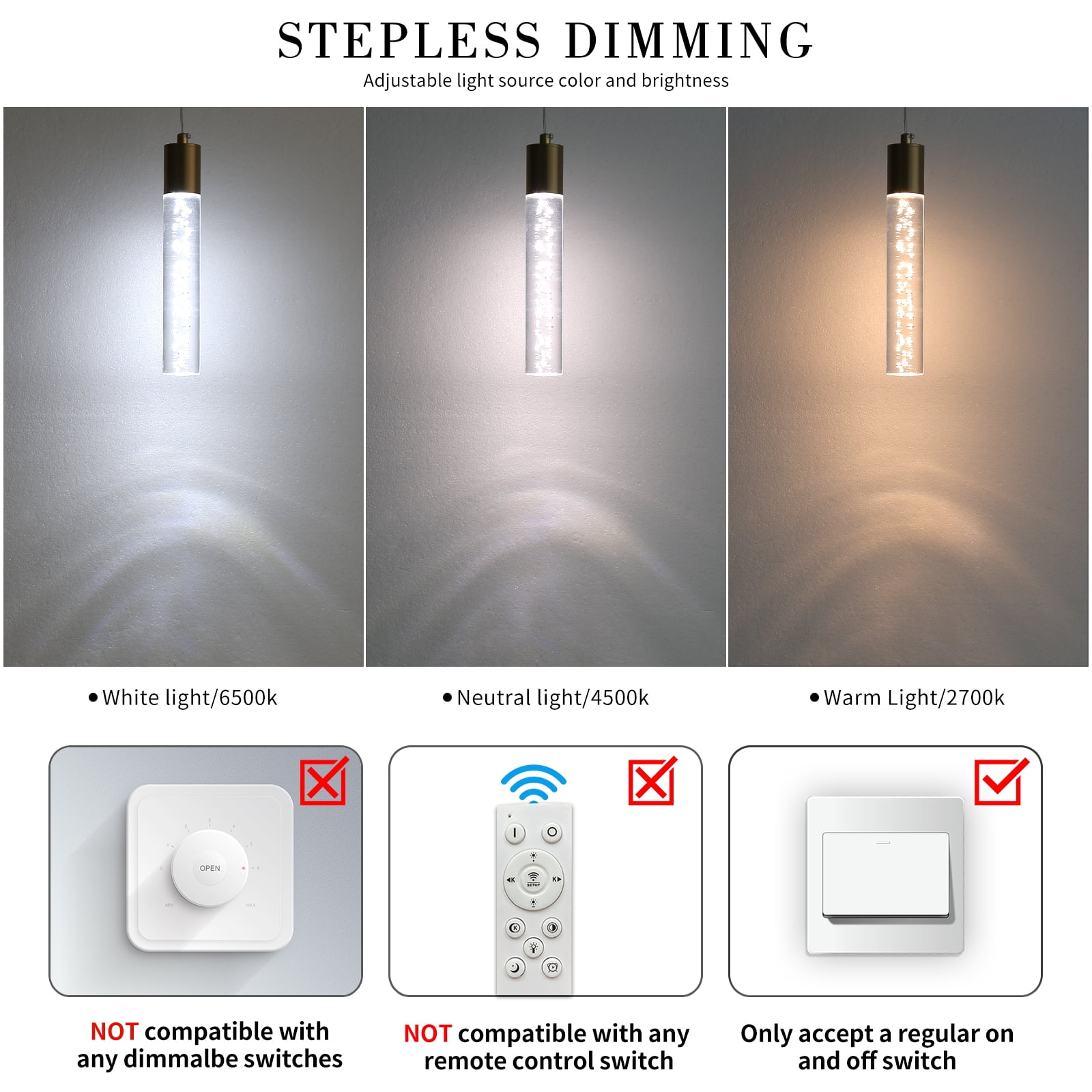 Modern Linear Pendant Light for Kitchen Island LED Hanging Light Fixture with Bubble Acrylic 3 Color 3000K/4500K/6500K Mini Ceiling Chandelier Lighting