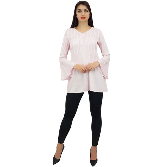 Phagun Women's Designer Pink Top Rayon Flounce Sleeve Loose Blouse Shirt - 4