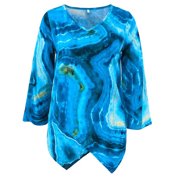 Gibobby Blusas Holgada Tops Vintage con estampado de y dobladillo Irregular con cuello en V suelto informal de manga larga para mujer(Verde, L)