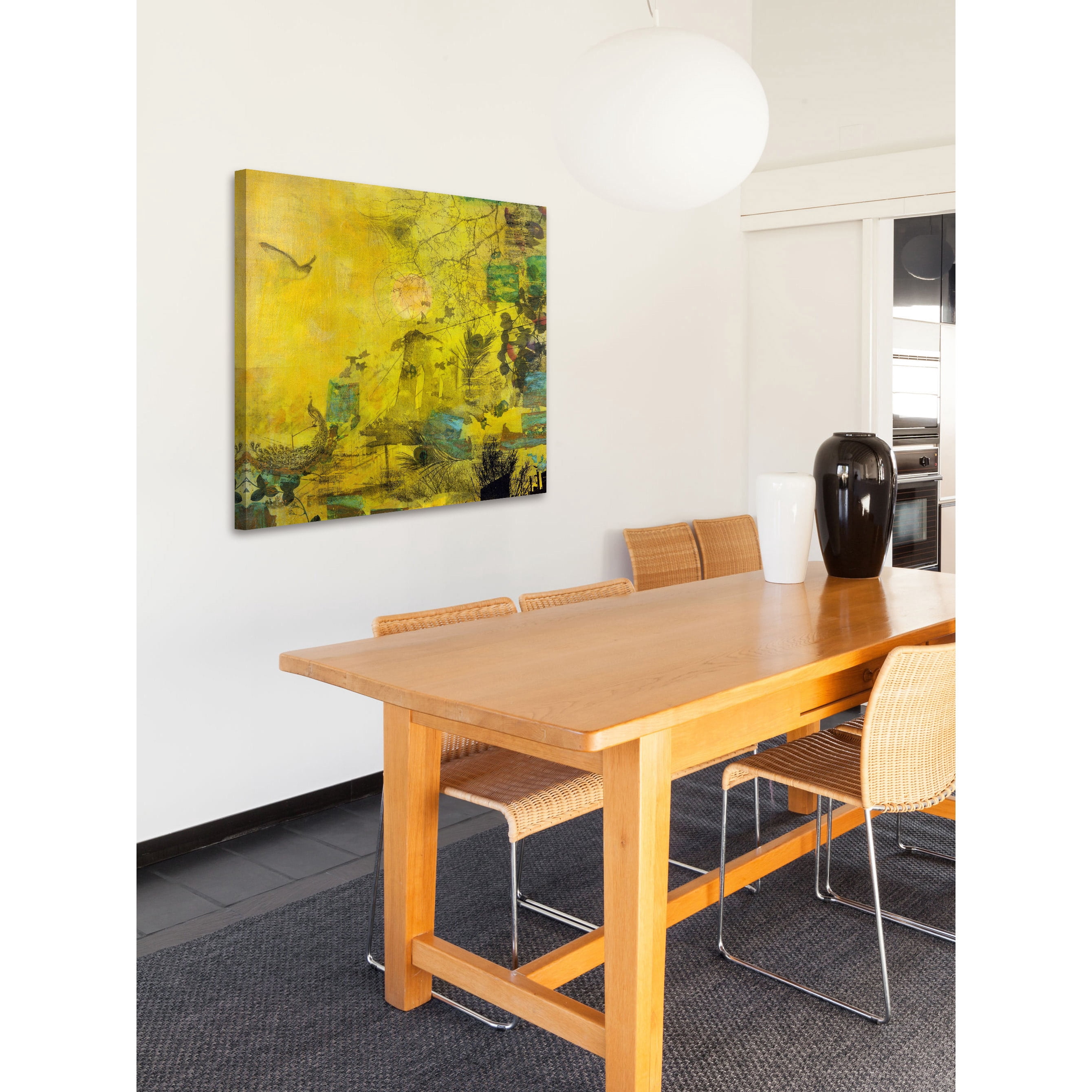 "Bird in a Yellow Haze" Painting Print on Wrapped Canvas
