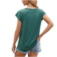 thumbnail image 4 of Fashion $15 & under Olyvenn Womens Summer Tops Trendy Dressy Solid Color Blouses Short Sleeves Round Neck Loose Fit Lightweight Business Shirts Green 8, 4 of 4