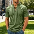 thumbnail image 2 of LODIENY Short Sleeve Shirts for Men Retro Style Lace up Tops Medieval Viking Hippie Halloween Cosplay Pirate Renaissance Costume Army Green XXL, 2 of 9