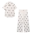 thumbnail image 3 of Conjunto de 2 piezas de moda para mujer, camisa bordada de un solo pecho y pantalones con cremallera frontal vintage, conjuntos de pantalones elegantes para mujer, 3 of 5
