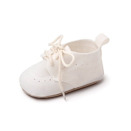 

Lacyhop Toddler Kids Flats Faux Suede Moccasin Shoe Lace Up Crib Shoes Walking Comfort Oxfords Breathable First Walkers White 18-24 months