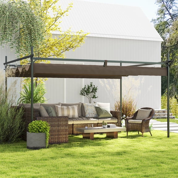 Outsunny 10' x 13' Retractable Pergola Canopy, Metal Outdoor Pergola for Garden, Patio, Backyard, Deck, Brown