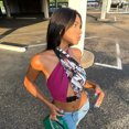 thumbnail image 2 of Faithtur Women Halter Sleeveless Backless Color Block Buckle Front Crop Tops, 2 of 7