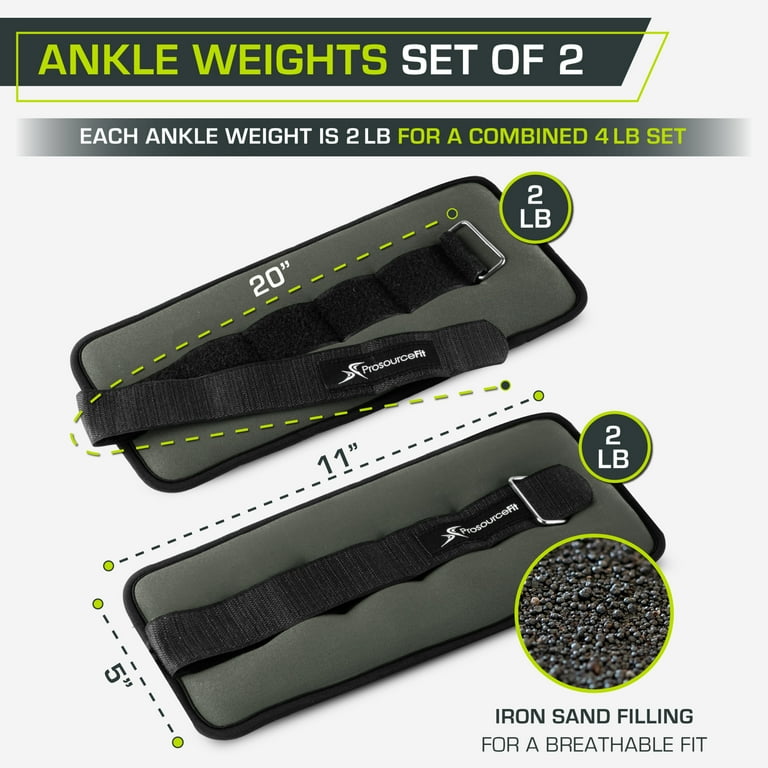 ProsourceFit Adjustable Ankle Weights, 2 lbs, Set of 2, Grey