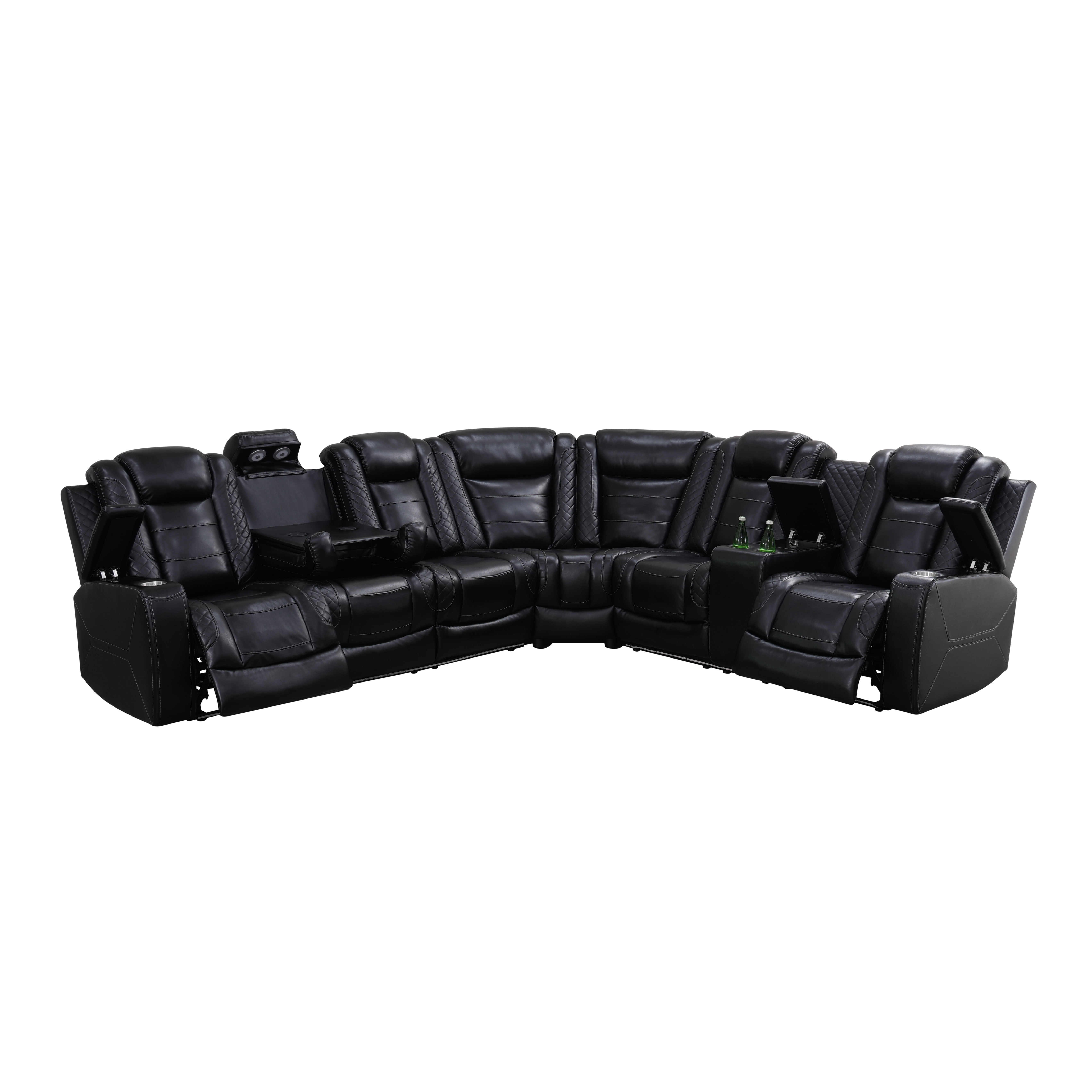 MAYEERTY 6-Seater Sectional Recliner Sofa Set, Leather Reclining Couch with Wireless Charging, LED & Storage for Living Room, Home Theater