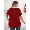 thumbnail image 6 of SHOWMALL Women's Plus Size Henley Shirt Short Sleeve V Neck Tunic Tops Button Up Blouse Wine Red 3X Casual Pleated Basic Tops, 6 of 6
