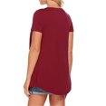 thumbnail image 4 of Camiseta de mujer de manga corta con cuello en V y blusa suelta plisada, rojo vino, XL kenally AP001587-16, 4 of 7