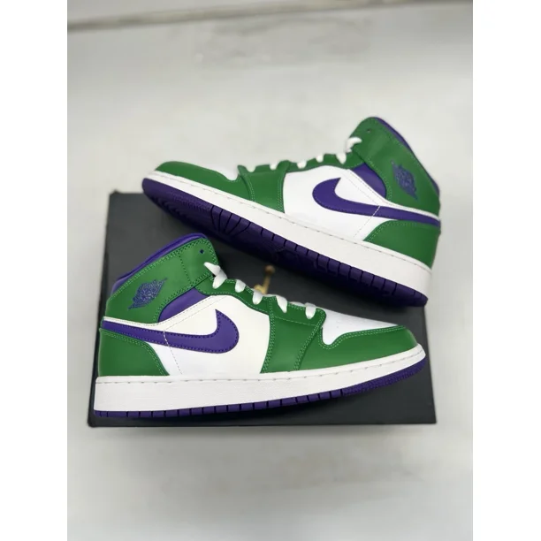 Ni - ke Size 7Y Youth - Air Jordan 1 Mid Incredible Hulk Court Purple Green Aloe White