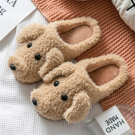 

CoCopeanut BEVERGREEN Women Home Slippers Cute Cartoon Puppy Modeling Couple Home Furry Slippers Winter Non-Slip Warm Indoor Woman Shoes