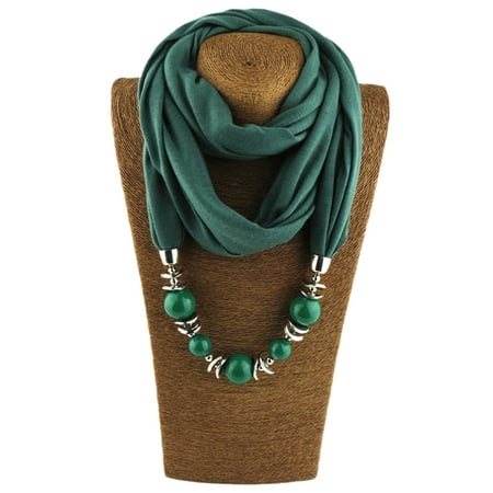 

Sorrowso Autumn Winter Fashion Beaded Pendant Scarf Necklace Statement for Women Neckerchief for Infinity Scarves Wrap Jewelry