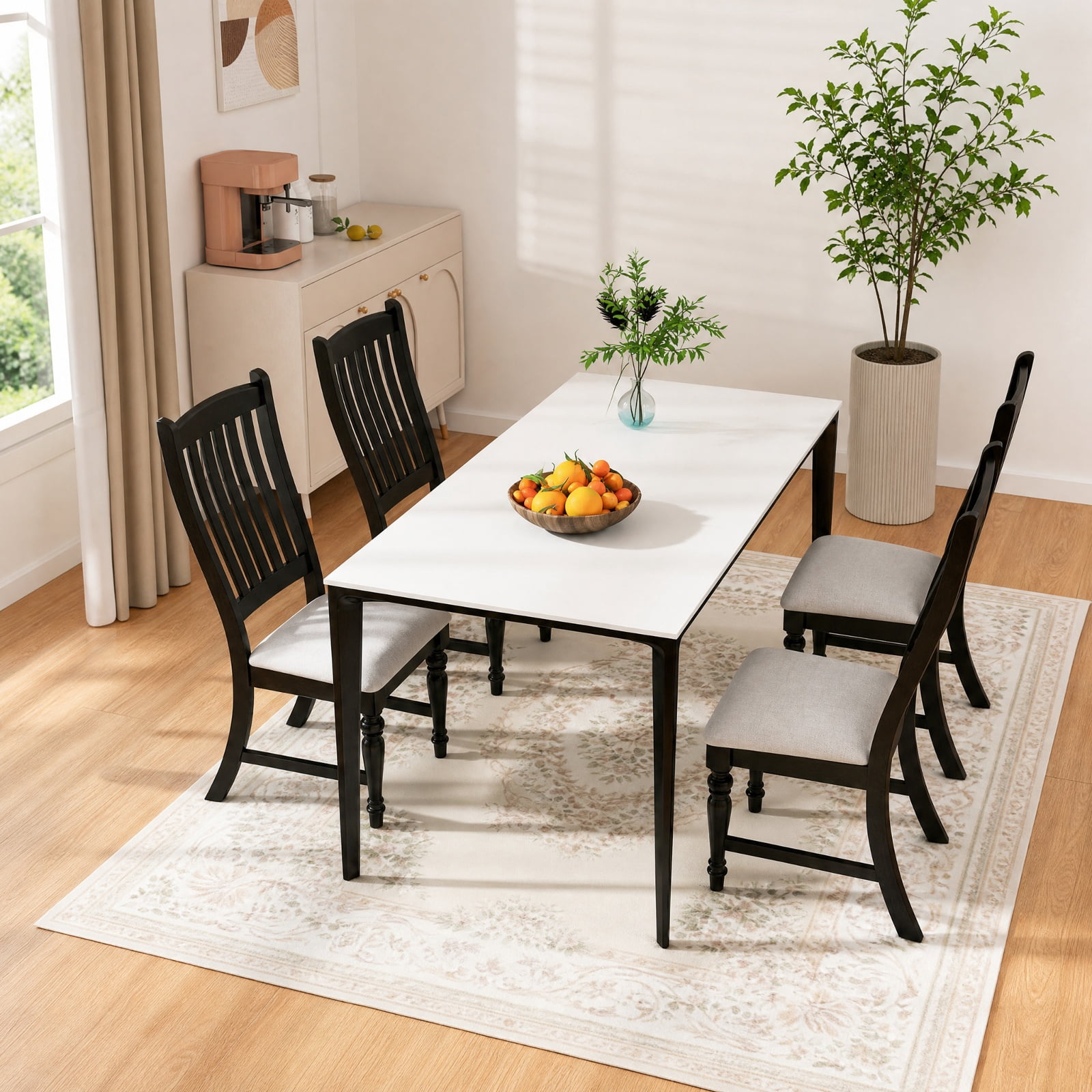 Furnibear Dining Chairs Set of 2 Upholstered Kitchen Side Chairs with Solid Wood Legs and Padded Seat for Dining Room, Black
