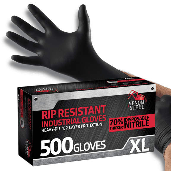 Venom Steel Unisex Nitrile Gloves, XL, Black, 500 Count