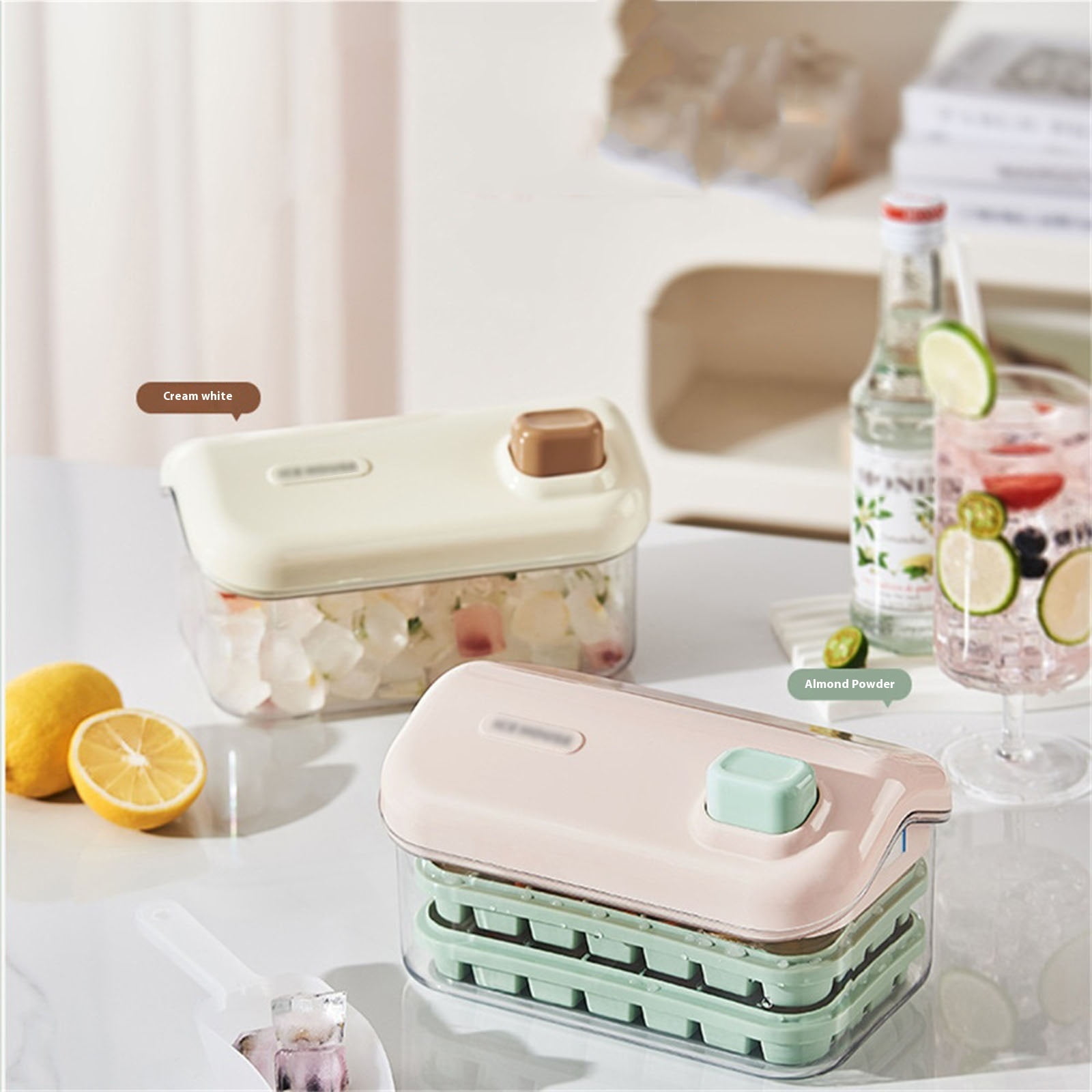 Ice Cube Tray Ice Mold Double Layer Ice Cube Maker with Lid Home One Button Ice Removal