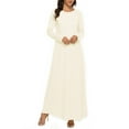 thumbnail image 2 of Alvivi Womens Solid Muslim Prayer Dress Arabian Long Sleeve Islamic Abaya Robe Nude S-M, 2 of 5